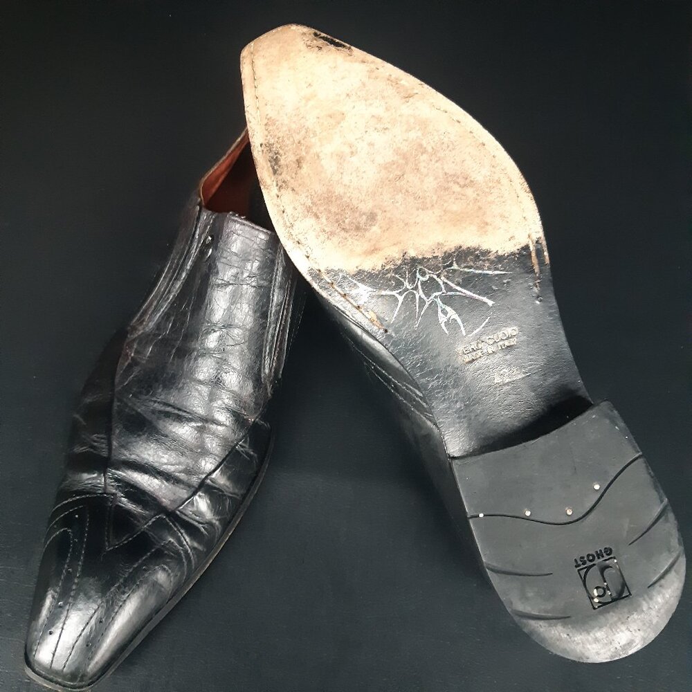 Jo Ghost Black Leather Vintage Loafers SZ 42 Long Square End Toe Made In Italy - Picture 7 of 14